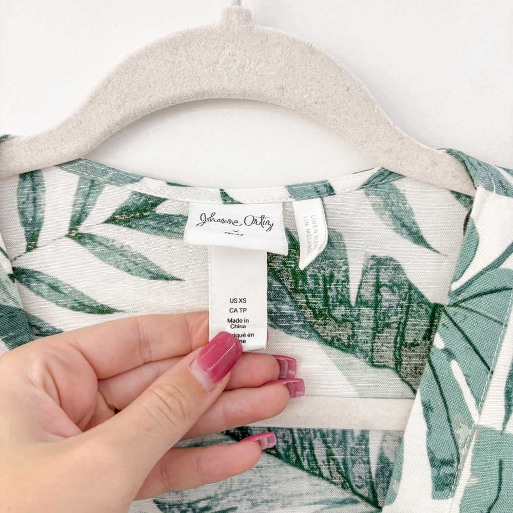H&M x Johanna Ortiz Green White Linen Leaf Dress - Picture 6 of 9